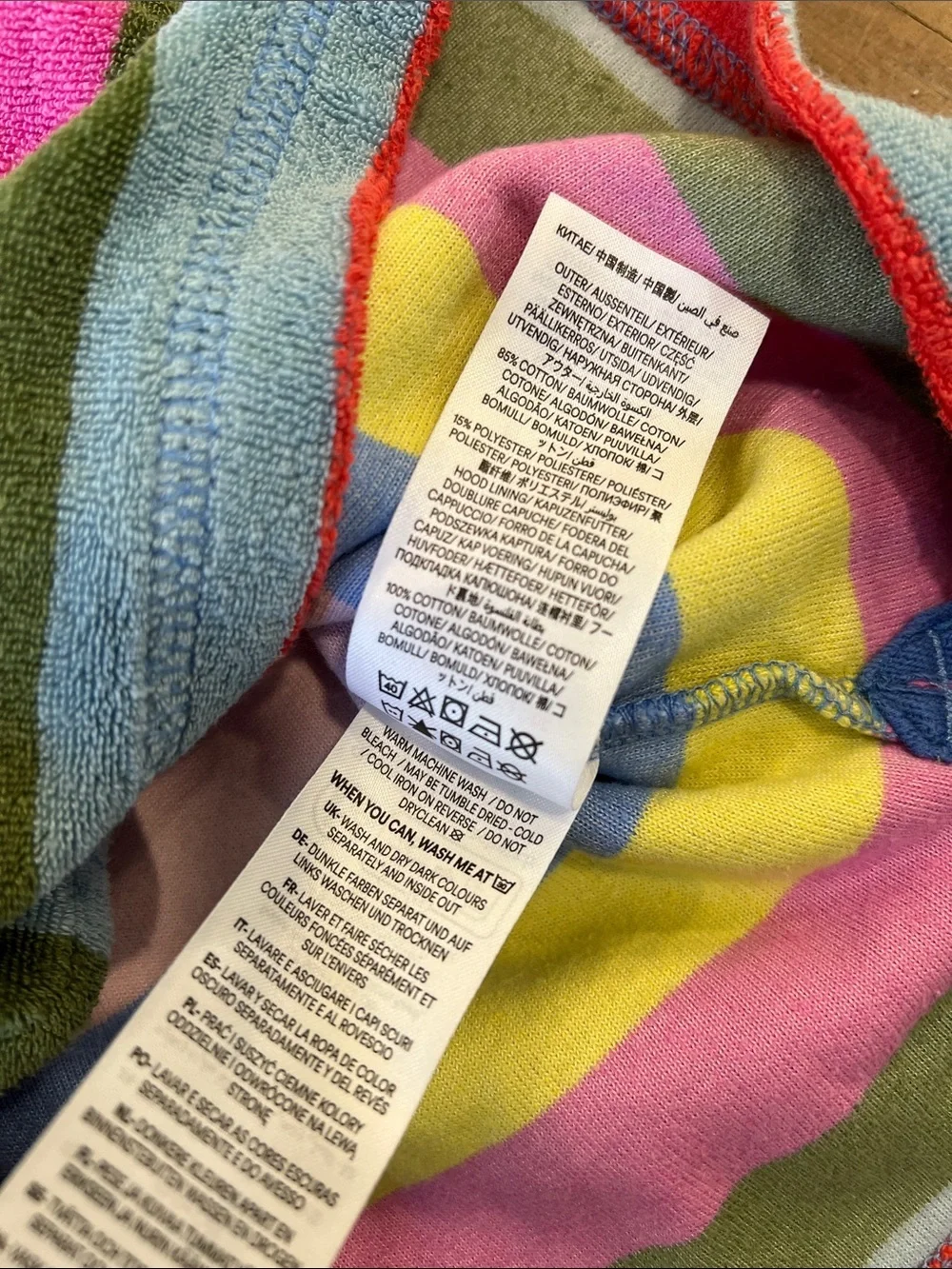 Mini Boden rainbow stripe Terrycloth toweling hoodie swim cover 3-4 years